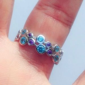 925 Sterling Silver Aquamarine And Amethyst Ring
